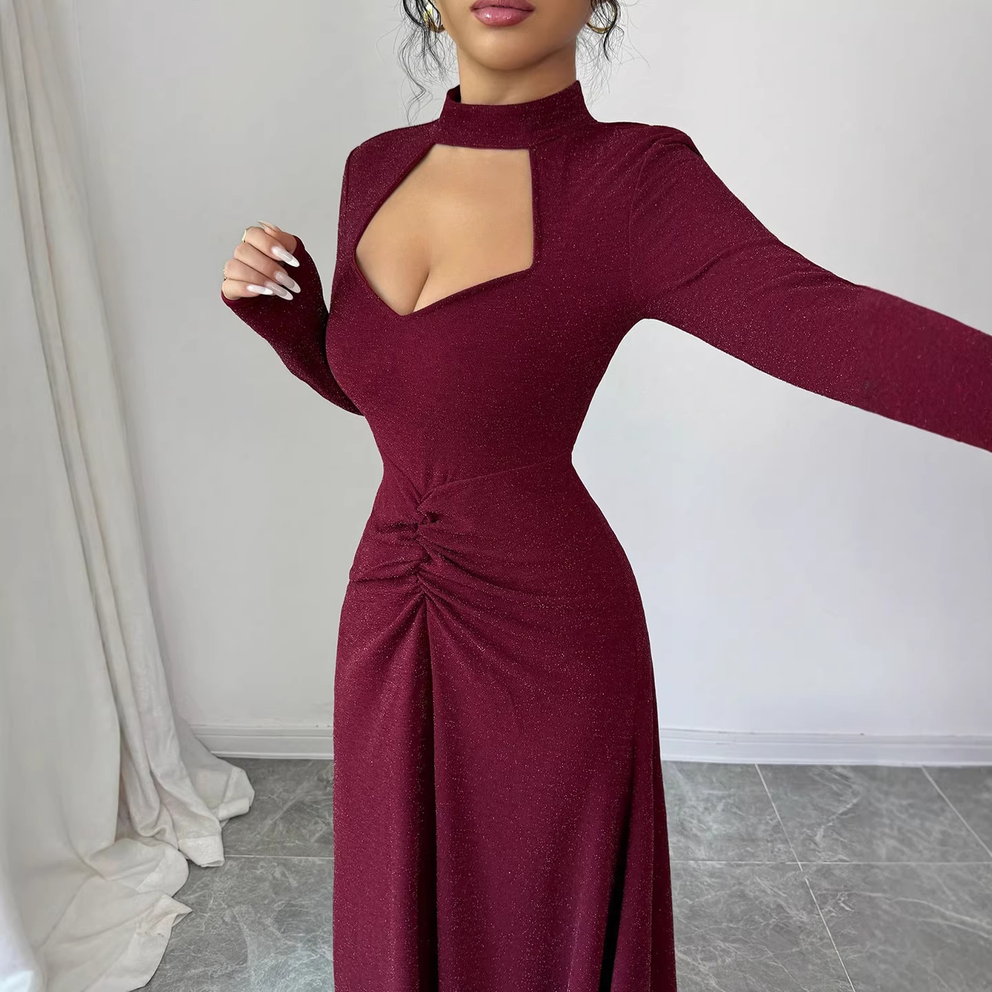 Midi Dress - Vestido Midi Sexy Ajustado Plissado de