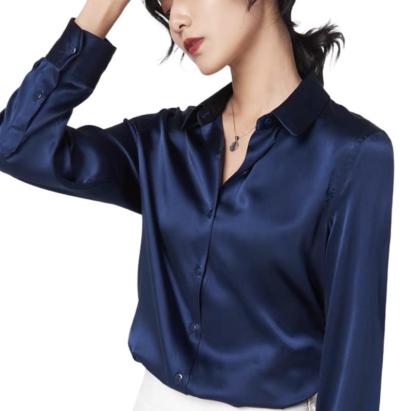 Silk Blouse - Elegante cetim manga longa blusas femininas