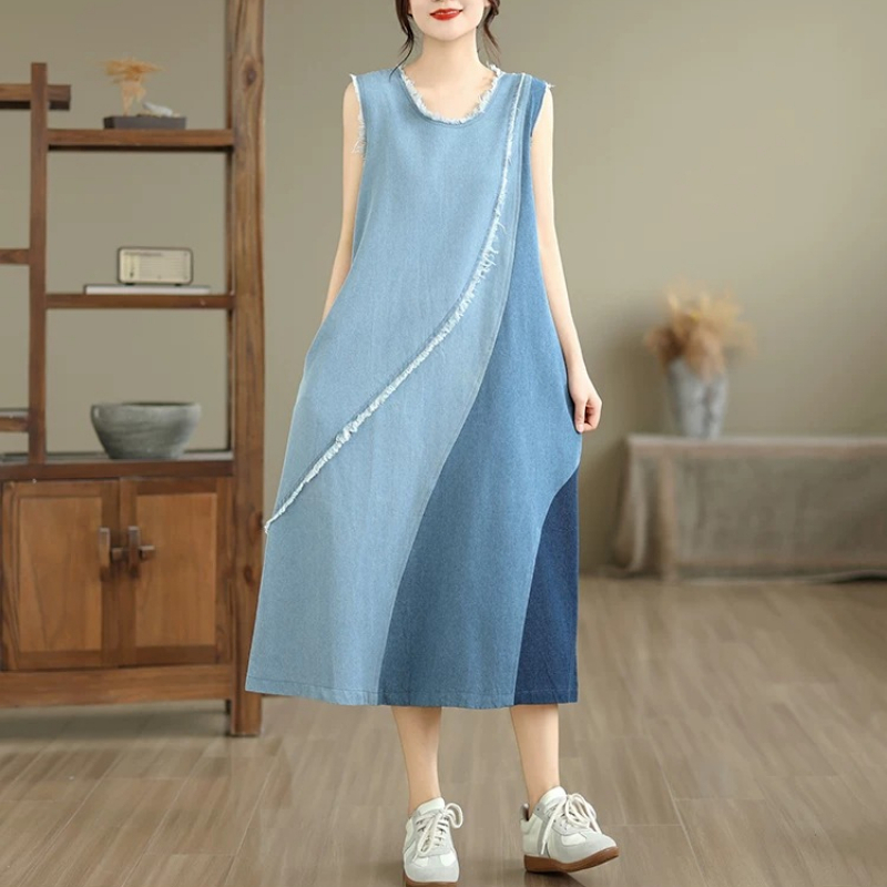Midi Dress - Vestido midi de ganga sem mangas,