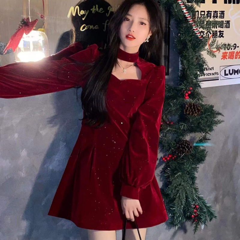 Women'S Red Formal Wear - Vestido de veludo espumante fino espumante