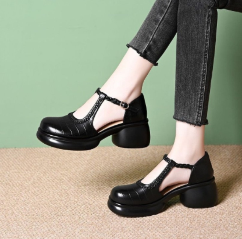 Womens Heels - Sandálias femininas pretas com estampa de