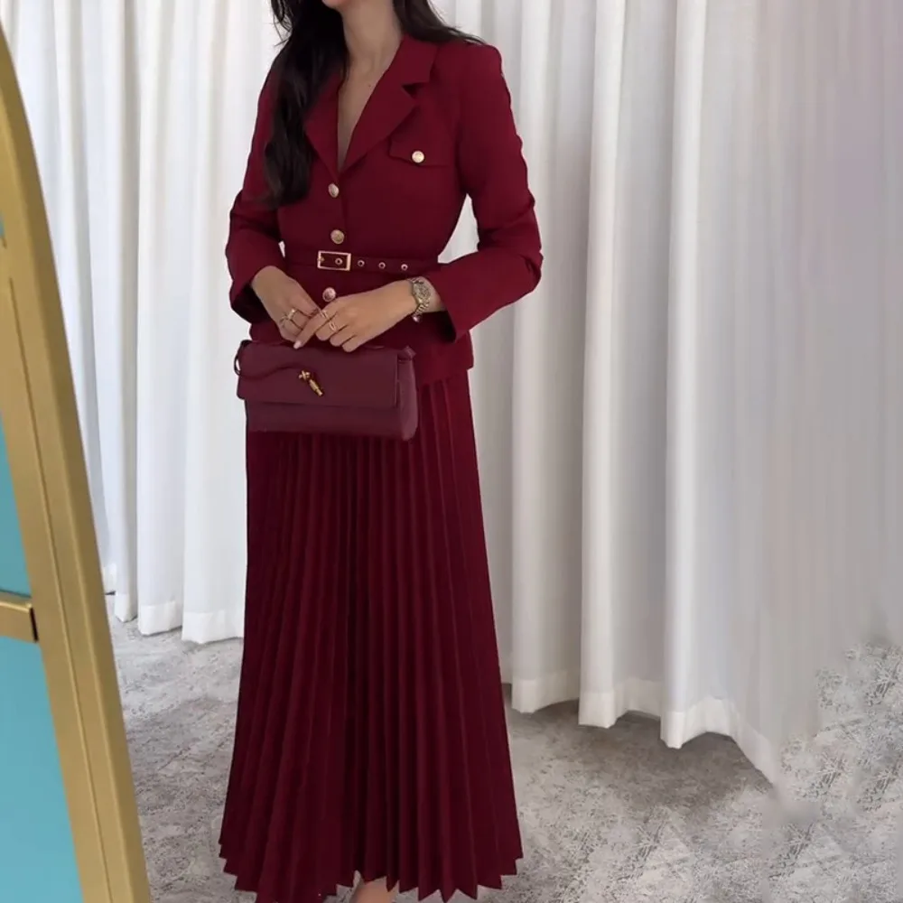 Conjunto de Saia Plissada e Bl - Womens Blazer avaliação e preço