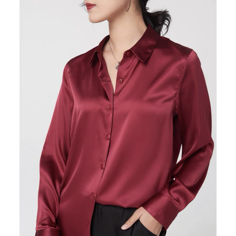 Elegante cetim manga longa blu - Silk Blouse avaliação e preço