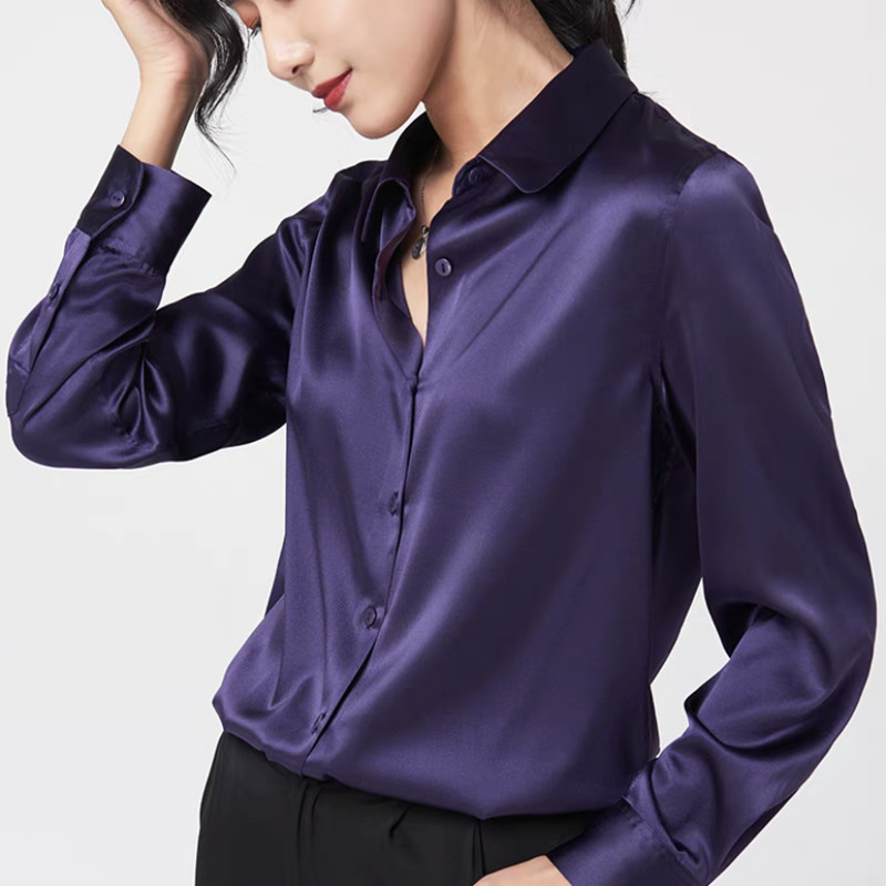 Elegante cetim manga longa blu - Silk Blouse avaliação e preço