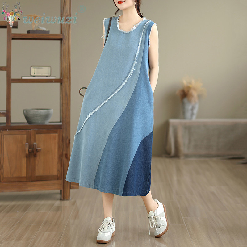 Vestido midi de ganga sem mang - Midi Dress avaliação e preço