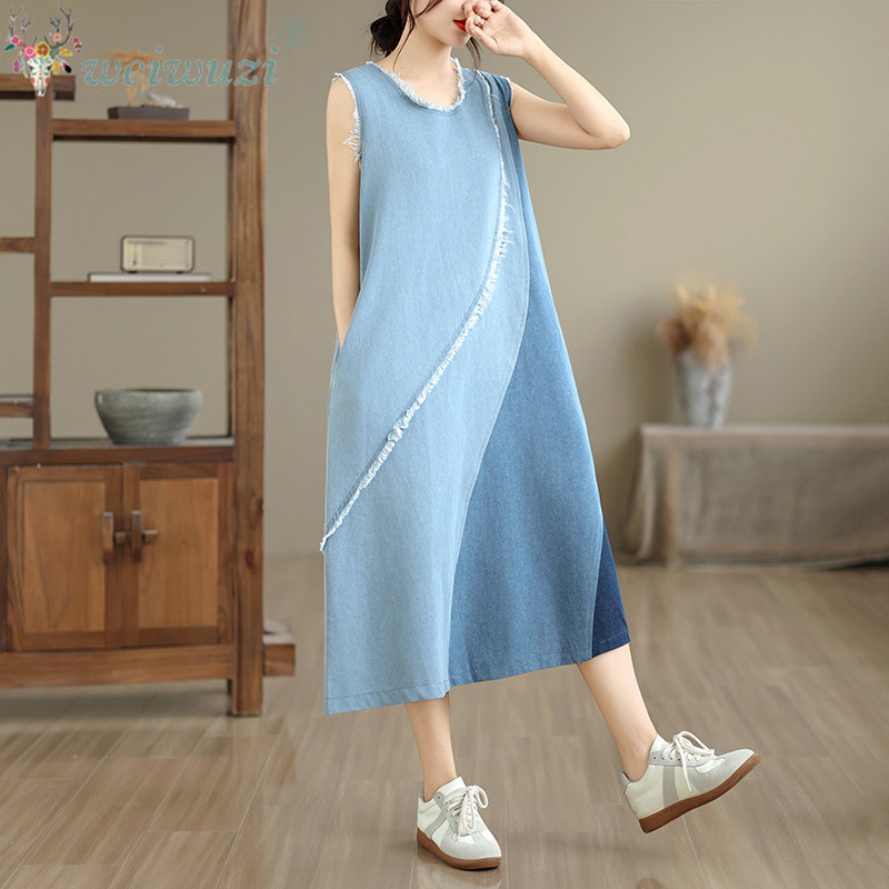 Vestido midi de ganga sem mang - Midi Dress avaliação e preço